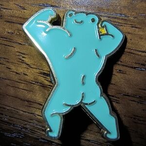 Women’s Jewelry Unique and Quirky Buff Muscle Frog Enamel Pin-Teal with Gold